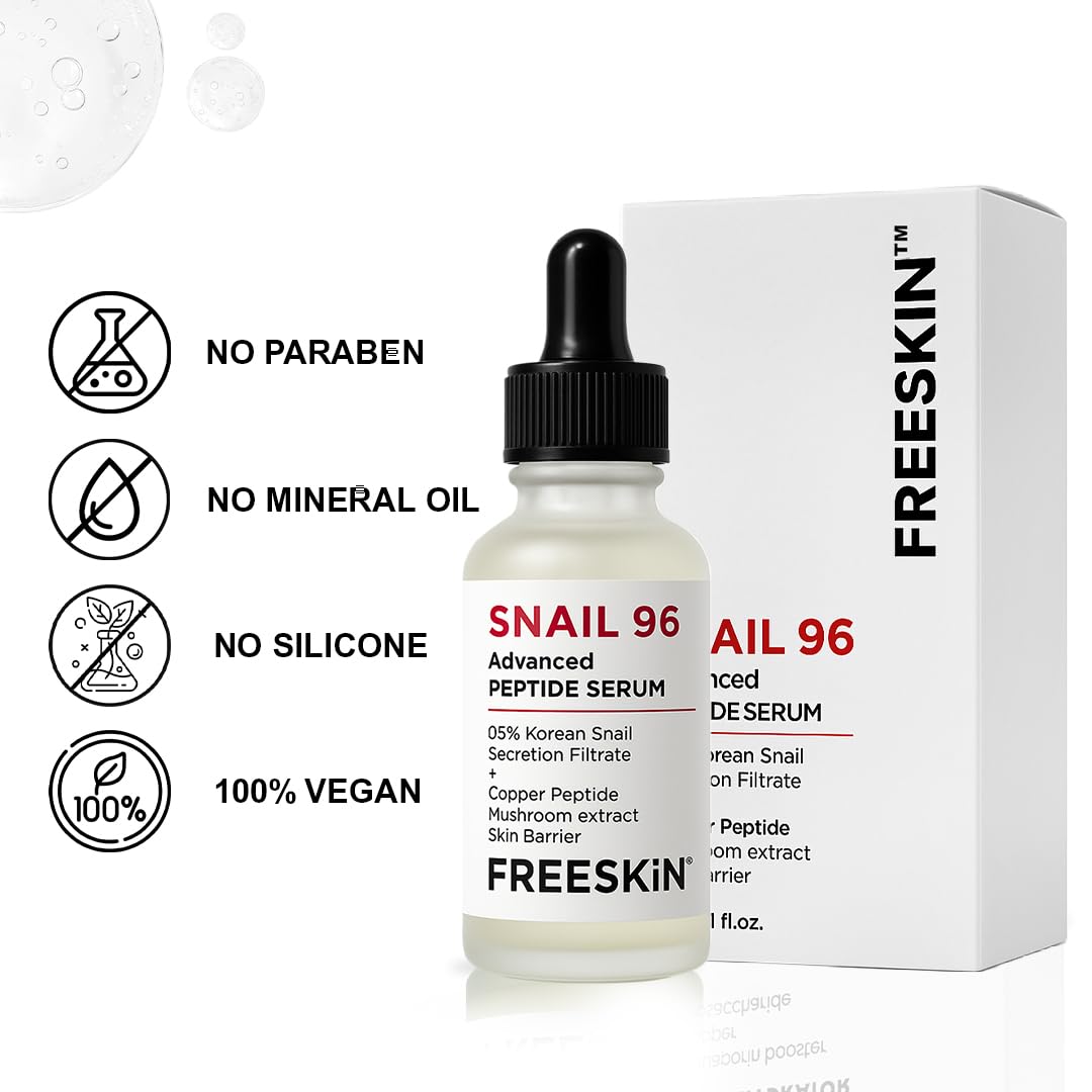 Free Skin 5% Snail Advanced Peptide Face Serum with Korean Snail Secretion Filtrate, Copper Peptide & Mushroom Extract | Boosts Skin Repair, Restores Barrier & Reduces Signs of Aging | 30ml - View 2 of 5