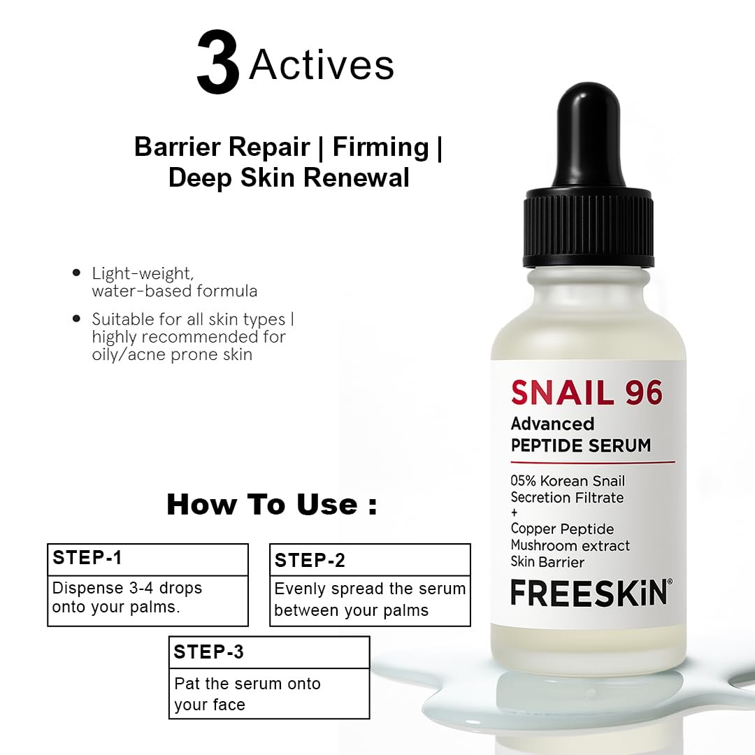 Free Skin 5% Snail Advanced Peptide Face Serum with Korean Snail Secretion Filtrate, Copper Peptide & Mushroom Extract | Boosts Skin Repair, Restores Barrier & Reduces Signs of Aging | 30ml - View 4 of 5