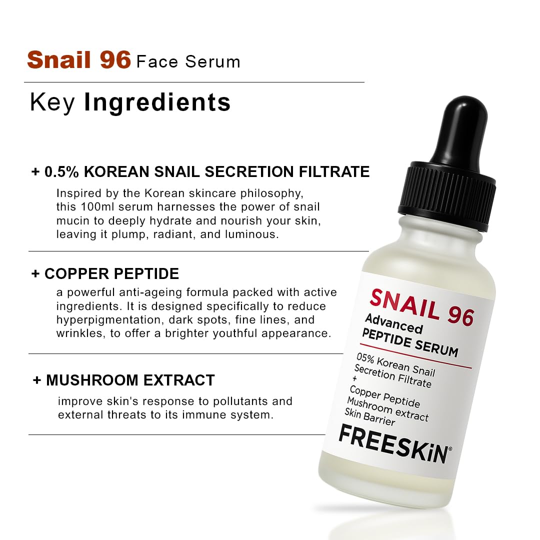Free Skin 5% Snail Advanced Peptide Face Serum with Korean Snail Secretion Filtrate, Copper Peptide & Mushroom Extract | Boosts Skin Repair, Restores Barrier & Reduces Signs of Aging | 30ml - View 5 of 5