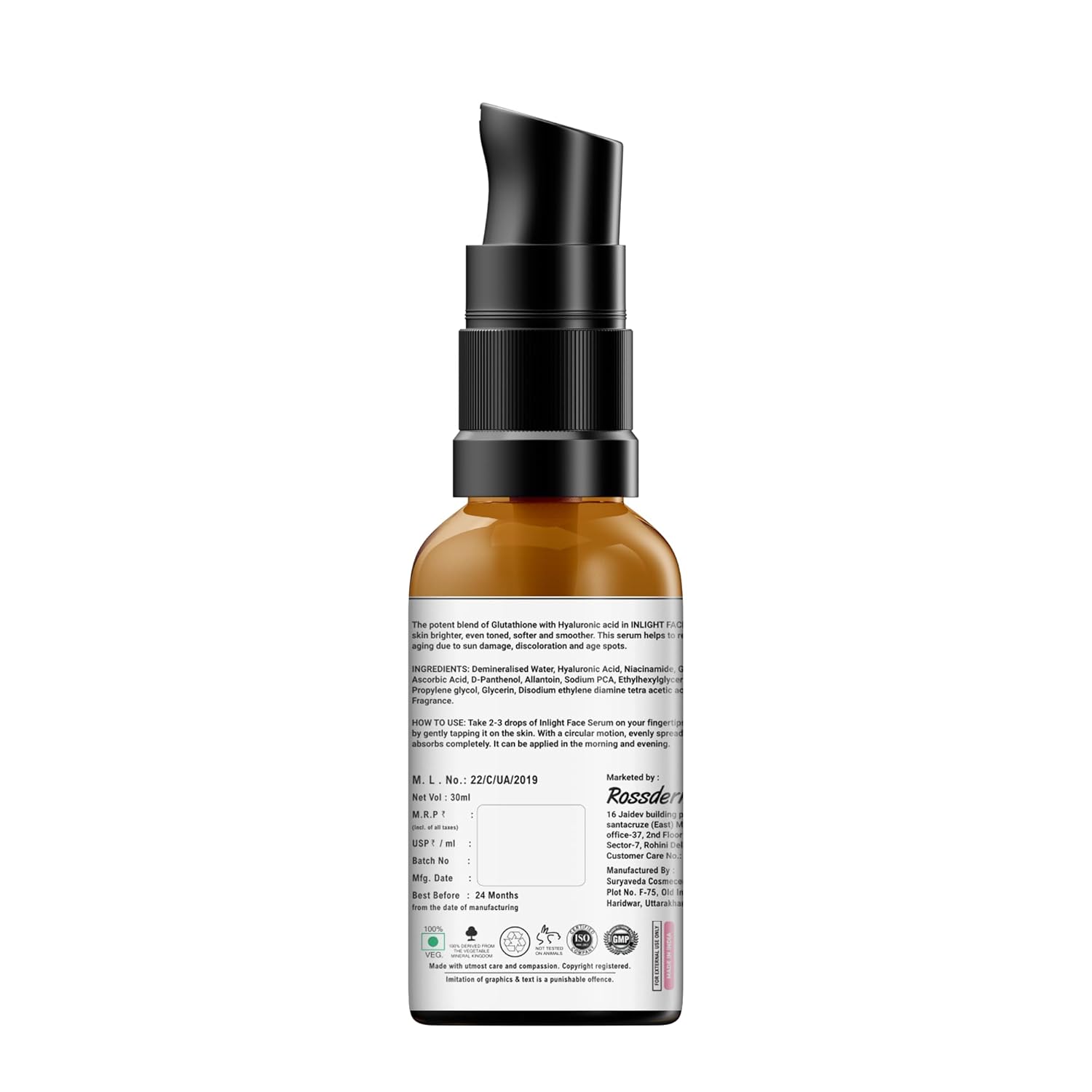 INLIGHT Face Serum | Korean Glass Skin Serum | 3-in-1 Power Formula with Glutathione, Hyaluronic Acid & Niacinamide | Glow Boosting, Skin Brightening & Hydrating Serum | For Men & Women | 30ml - View 2 of 3