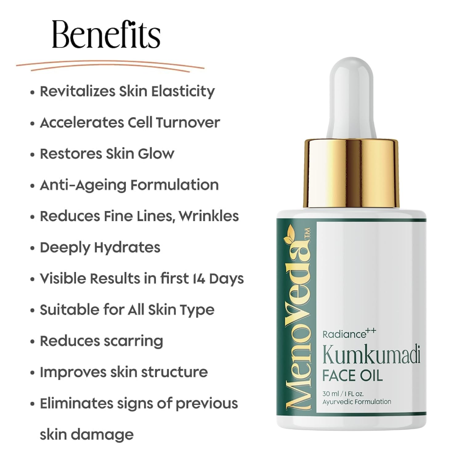 Menoveda Kumkumadi Face oil For glowing skin | Reduces Fine Lines & Wrinkles | Improves Elasticity | Antioxidant-Rich Anti-Ageing Formulation for Dark Spots, UnEven Skin Tone, Eye Area - 30 ml - View 2 of 5