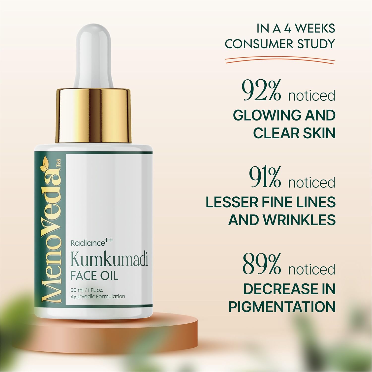 Menoveda Kumkumadi Face oil For glowing skin | Reduces Fine Lines & Wrinkles | Improves Elasticity | Antioxidant-Rich Anti-Ageing Formulation for Dark Spots, UnEven Skin Tone, Eye Area - 30 ml - View 3 of 5