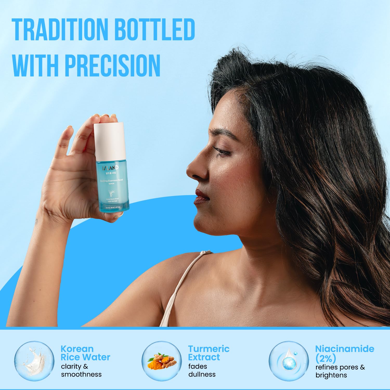 ISLAND Dewdrop Korean Rice Water Brightening Serum | Evenness Boost with 50% Rice Water, 2% Niacinamide, 2% Turmeric | Fades Dark Spots & Pigmentation | Hydrating Glass Skin for All Skin Types | 30ml - View 4 of 4