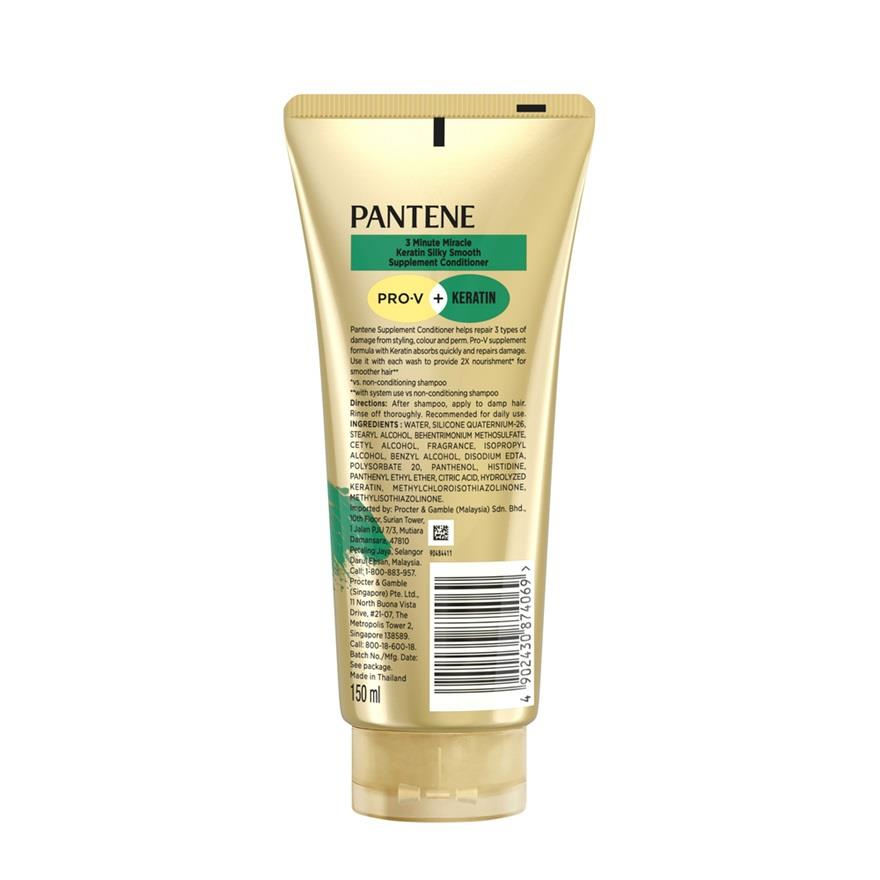 PANTENE 3 Minute Miracle Keratin Smooth Conditioner 150ml Frizz Control Nourishing Repair Damage Soft Smooth Silky Lightweight Healthy Shiny Manageable Hair Quick Treatment Everyday Use - View 2 of 3