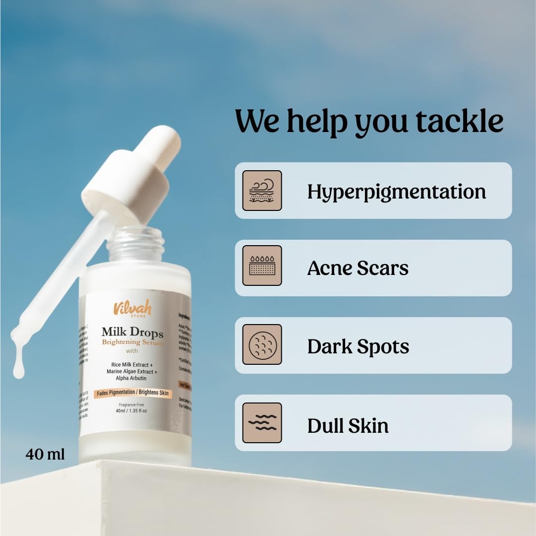 Vilvah Milk Drops Brightening Face Serum | Helps Reduce Dark Spots, Pigmentation & Acne Scars | Hydrates & Improves Skin Tone | With Alpha Arbutin & Hyaluronic Acid | For All Skin Types | 40ml - View 5 of 6