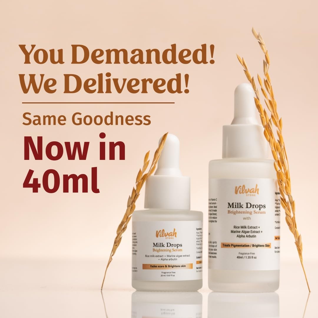 Vilvah Milk Drops Brightening Face Serum | Helps Reduce Dark Spots, Pigmentation & Acne Scars | Hydrates & Improves Skin Tone | With Alpha Arbutin & Hyaluronic Acid | For All Skin Types | 40ml - View 6 of 6