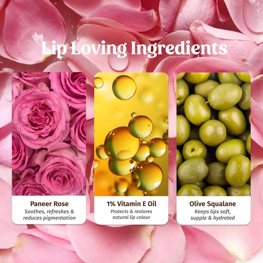 Vilvah Store Annapoorna Rose Milk Lip Balm | For Dry, Chapped & Pigmented Lips | Infused With Paneer Rose Petals | Tinted Lip Balm | Suitable for Men & Women | 10g - View 2 of 4