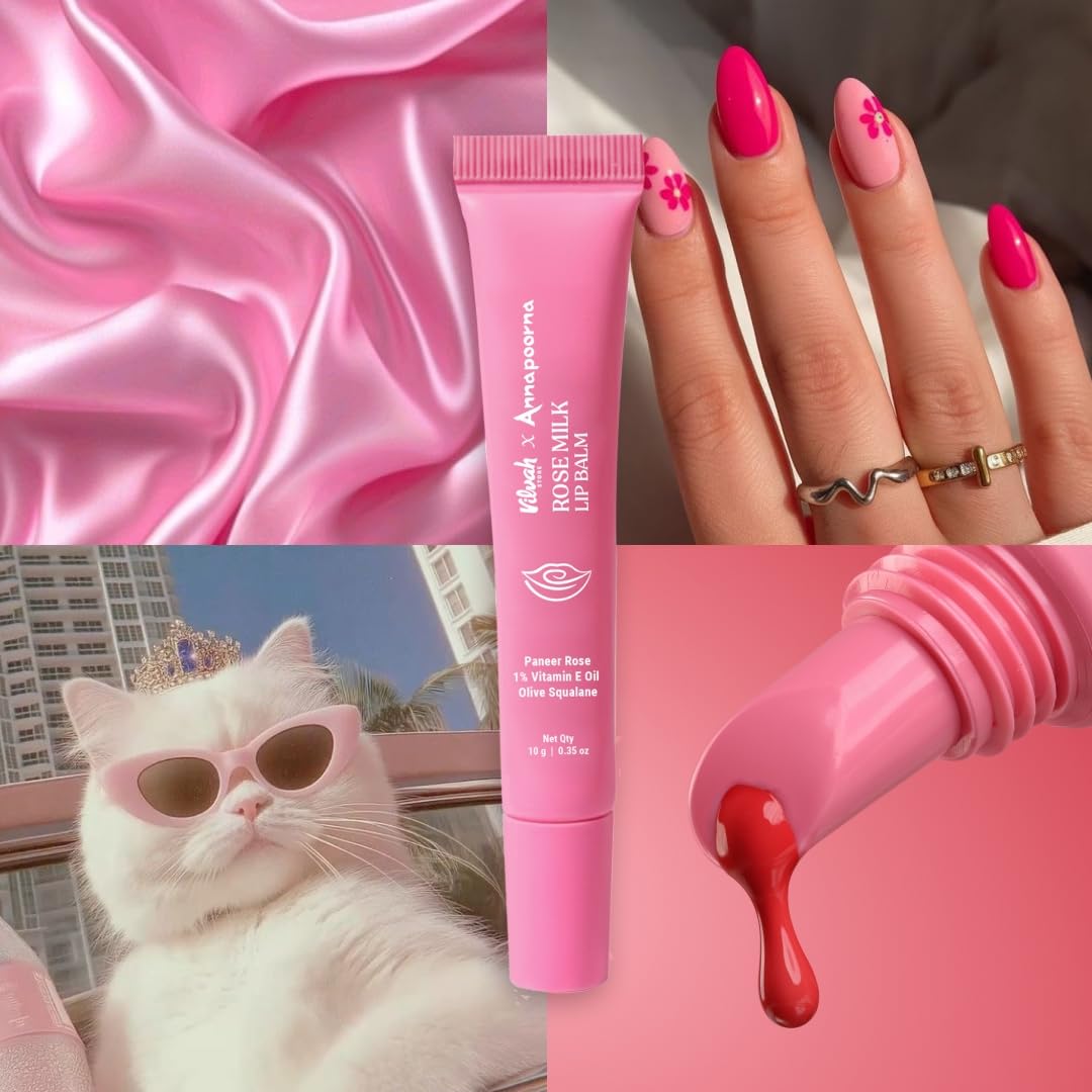 Vilvah Store Annapoorna Rose Milk Lip Balm | For Dry, Chapped & Pigmented Lips | Infused With Paneer Rose Petals | Tinted Lip Balm | Suitable for Men & Women | 10g - View 4 of 4