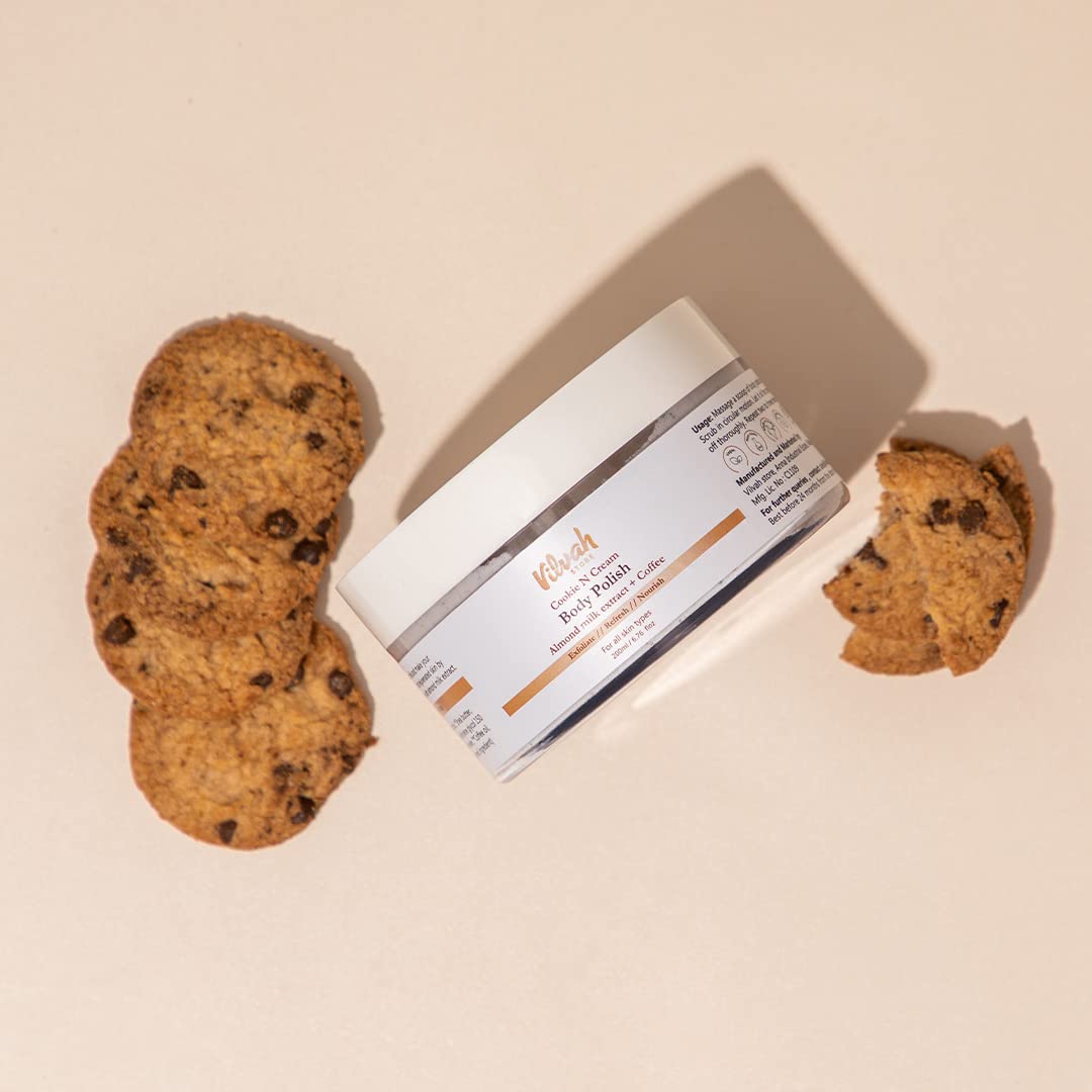 Vilvah Cookie N Cream Body Polish | Coffee Body Scrub for Tan Removal & Dead Skin | Exfoliates, Hydrates & Smoothens Skin | Almond Milk & Shea Butter | Helps Reduce Strawberry Legs & Ingrown Hair | 200ml - View 2 of 6