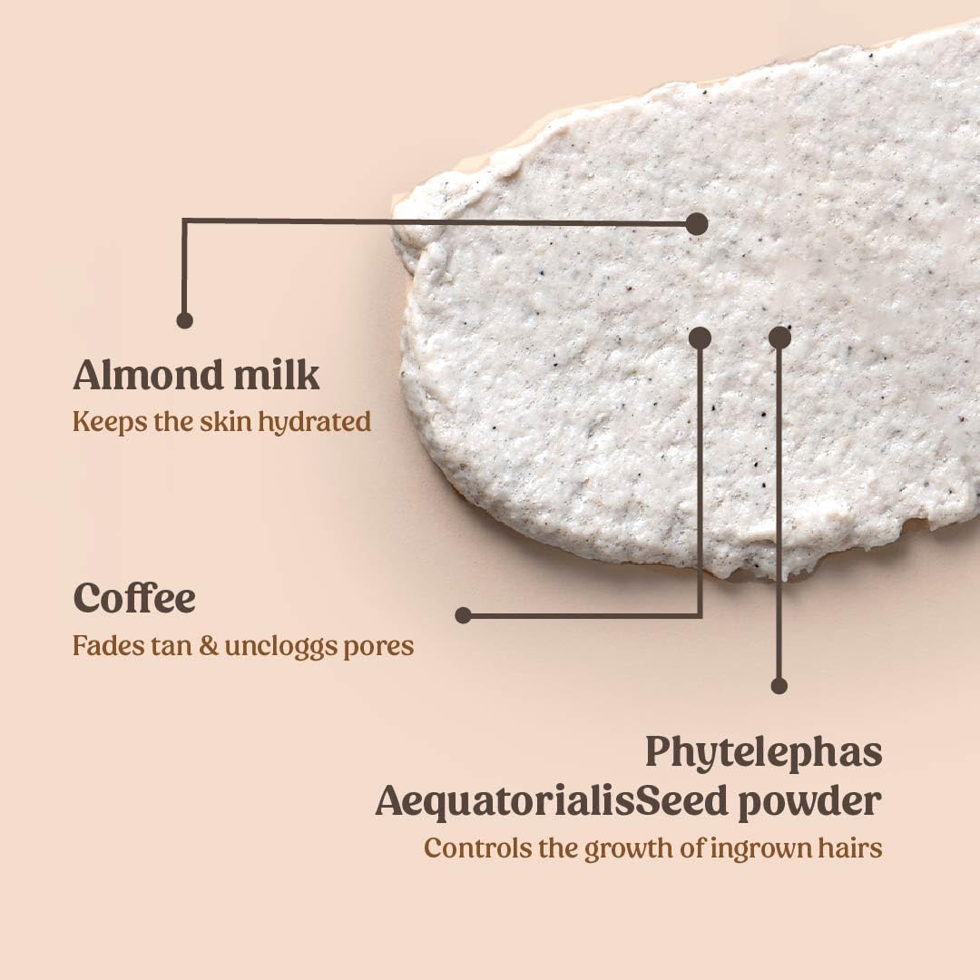 Vilvah Cookie N Cream Body Polish | Coffee Body Scrub for Tan Removal & Dead Skin | Exfoliates, Hydrates & Smoothens Skin | Almond Milk & Shea Butter | Helps Reduce Strawberry Legs & Ingrown Hair | 200ml - View 5 of 6