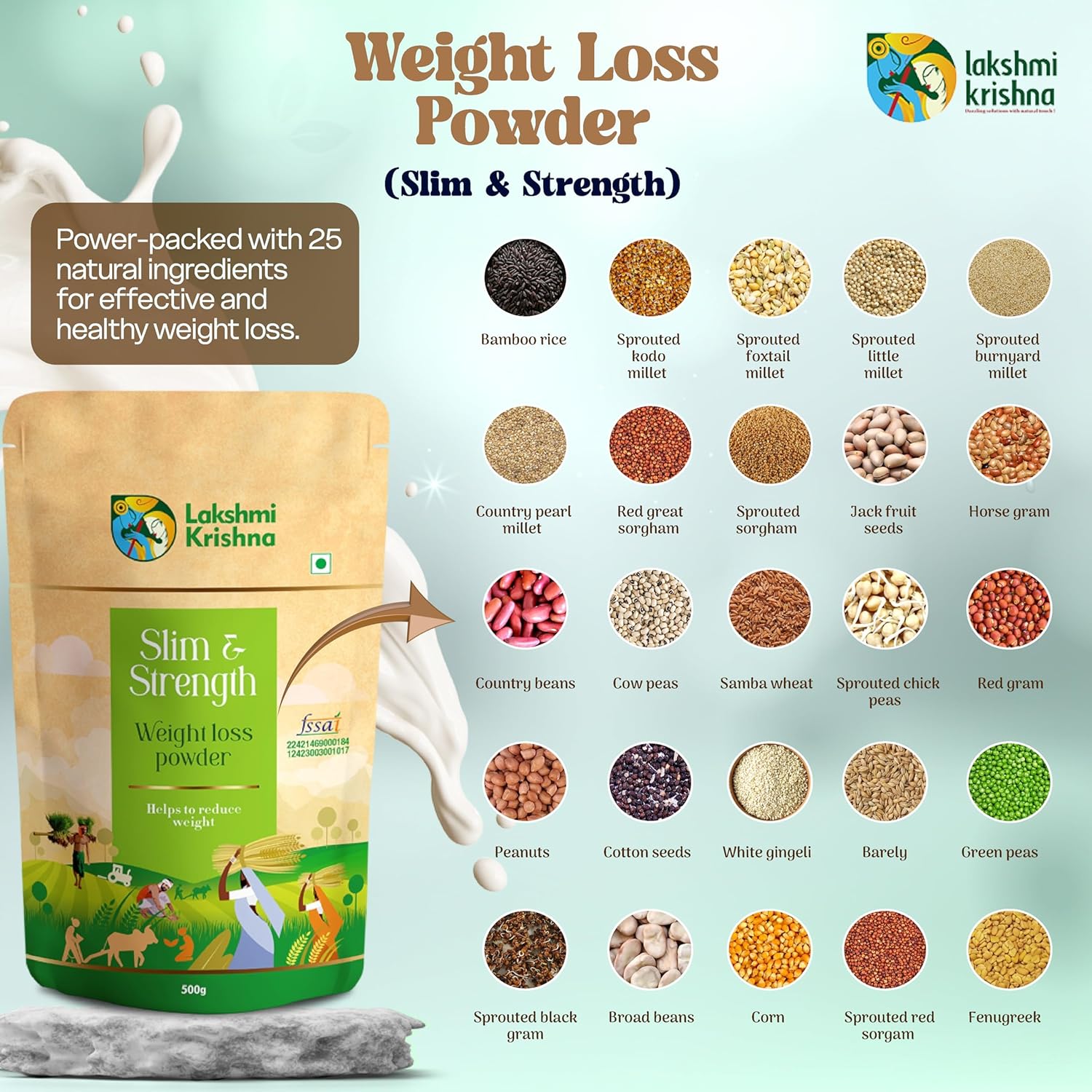 Lakshmi Krishna Naturals Slim & Strength Weight Loss Powder 500g | Natural Weight Management & Energy Boost Formula | Supports Metabolism & Enhances Muscle Tone | Sugar-Free & Plant-Based - View 3 of 4