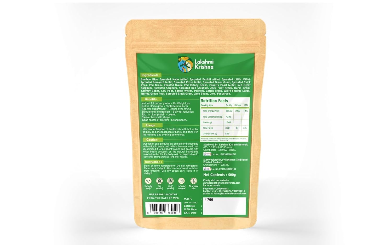 Lakshmi Krishna Naturals Slim & Strength Weight Loss Powder 500g | Natural Weight Management & Energy Boost Formula | Supports Metabolism & Enhances Muscle Tone | Sugar-Free & Plant-Based - View 4 of 4