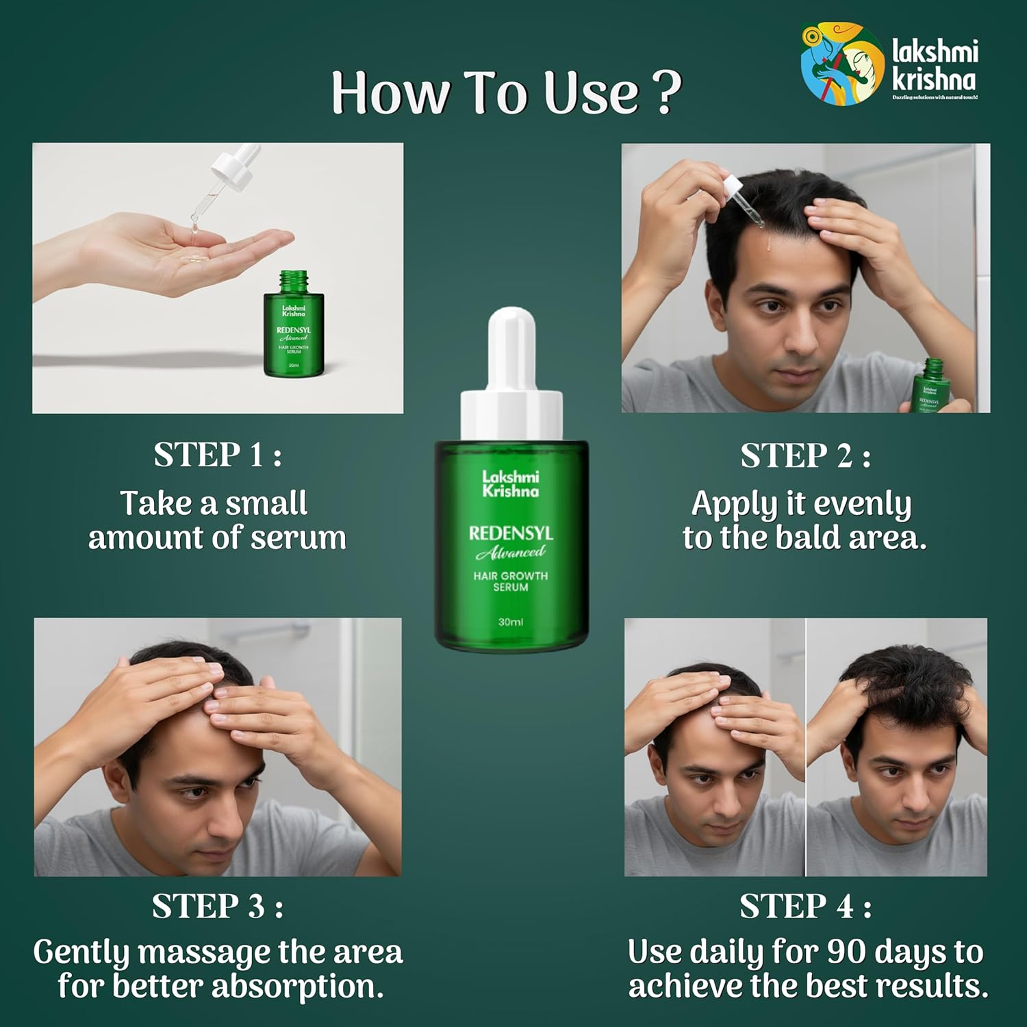 Lakshmi Krishna Naturals Advanced Hair Growth Serum 30 ml with Redensyl 3%, Anagain 4%, Baicapil 2% & Caffeine – Plant Based Serum to Stimulate Hair Regrowth, Support Hair Density & Scalp Care for Men & Women - View 4 of 6