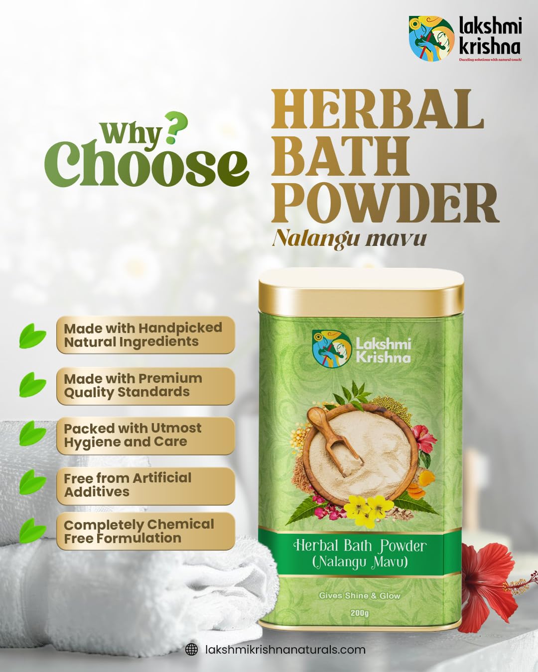 Lakshmi Krishna Nalangu maavu 200g || Traditional Herbal Powder|| Gives shine & Glow | Natural Skin Care & Cleansing Powder | Brightens, Exfoliates & Nourishes Skin | Ayurvedic Beauty Ritual" - View 2 of 5