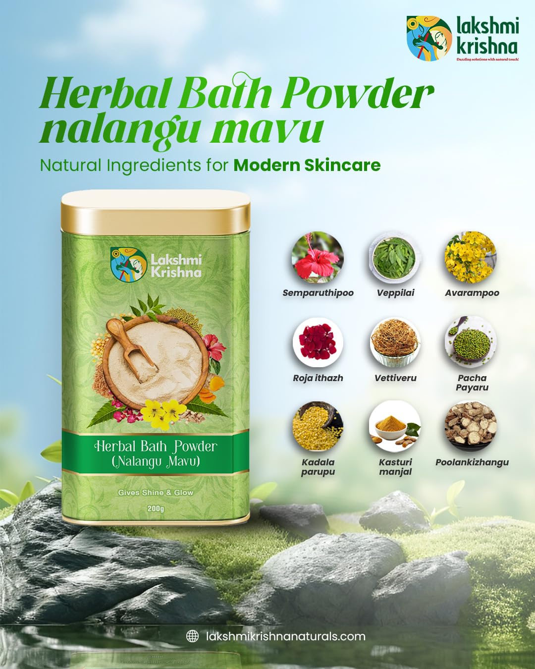 Lakshmi Krishna Nalangu maavu 200g || Traditional Herbal Powder|| Gives shine & Glow | Natural Skin Care & Cleansing Powder | Brightens, Exfoliates & Nourishes Skin | Ayurvedic Beauty Ritual" - View 3 of 5