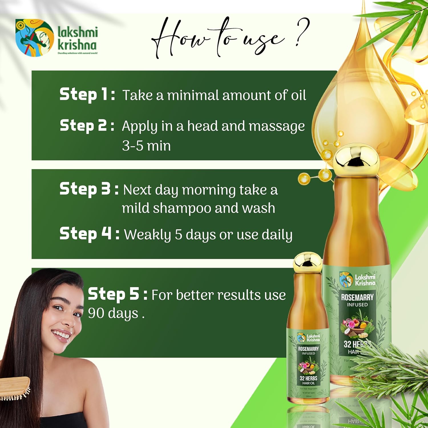 LAKSHMI KRISHNA NATURALS 32 Herbs Hair growth Oil 200ml | Natural Oil Blend for Stronger, Thicker Hair | Promotes Hair Growth & Reduces Hair Fall | Enriched with Ayurvedic Herbs" - View 4 of 5