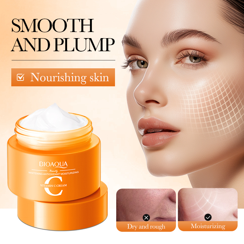 BIOAQUA Vitamin C Cream Whitening Antioxidant Moist Brighten Skin Face Cream 60g Hydrating Moisturizing Brightening Skin Tone Correcting Nourishing Smooth Radiant Daily Skincare - View 2 of 3