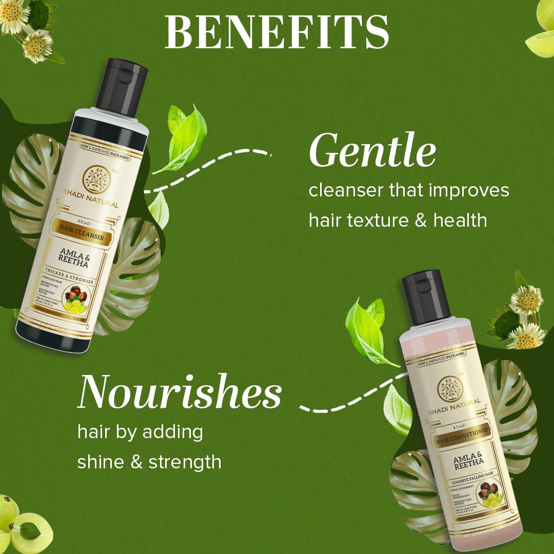 Khadi Natural Amla & Reetha Hair Cleanser & Conditioner Combo | Herbal Shampoo & Conditioner for Scalp Care | Helps Cleanse Hair & Improve Hair Texture | Gentle Herbal Hair Care | Suitable for All Hair Types | 210ml Each - View 4 of 4