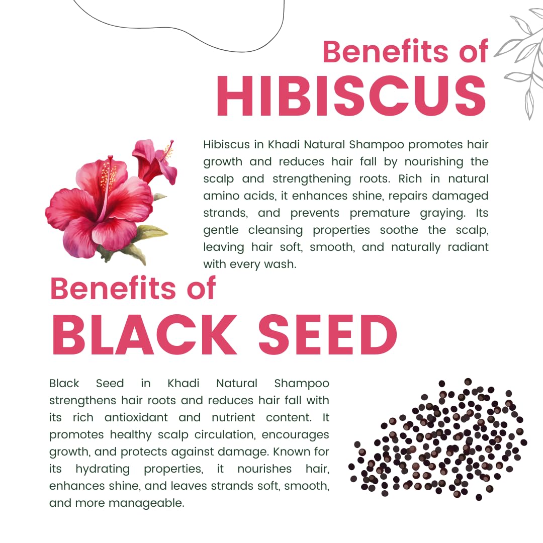 Khadi Natural Hibiscus, Black Seed, Rosemary & Onion Shampoo for Best Growth & Reduces Hair Fall | Improves Scalp Health & Reduces Dandruff | For Women & Men | Sulfate, SLS & Paraben Free | Pack of 2 - View 3 of 6