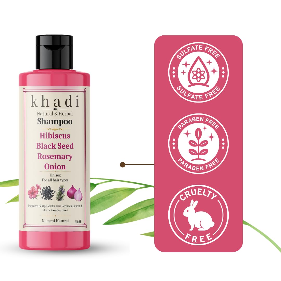 Khadi Natural Hibiscus, Black Seed, Rosemary & Onion Shampoo for Best Growth & Reduces Hair Fall | Improves Scalp Health & Reduces Dandruff | For Women & Men | Sulfate, SLS & Paraben Free | Pack of 2 - View 4 of 6