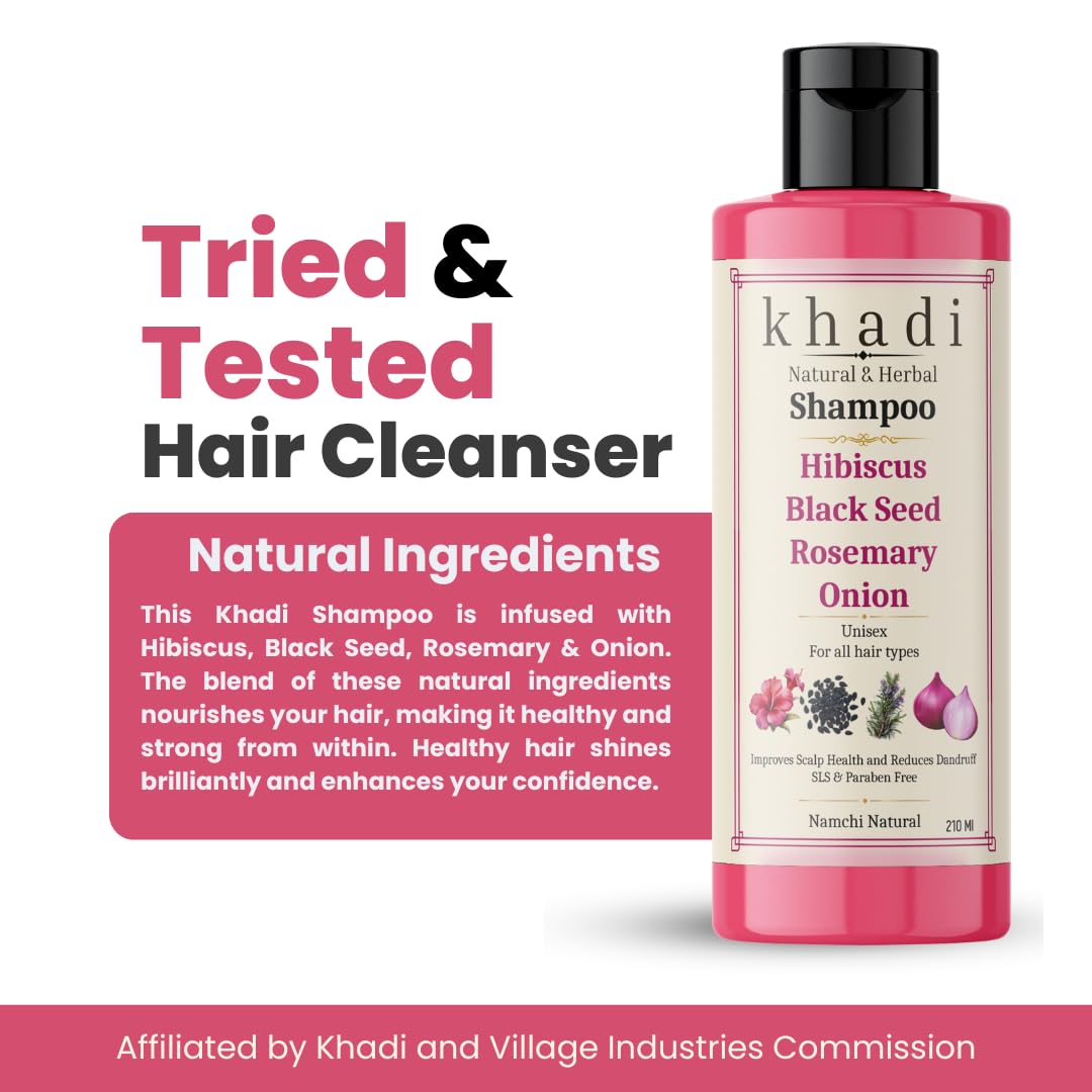 Khadi Natural Hibiscus, Black Seed, Rosemary & Onion Shampoo for Best Growth & Reduces Hair Fall | Improves Scalp Health & Reduces Dandruff | For Women & Men | Sulfate, SLS & Paraben Free | Pack of 2 - View 5 of 6