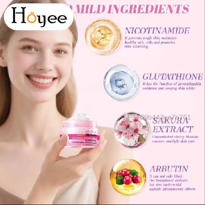 Whitening Sakura Facial Cream SPF50 PA+++ – Nicotinamide, Glutathione & Arbutin Brightening Moisturizing Sun Protection Cream 100g - View 2 of 3