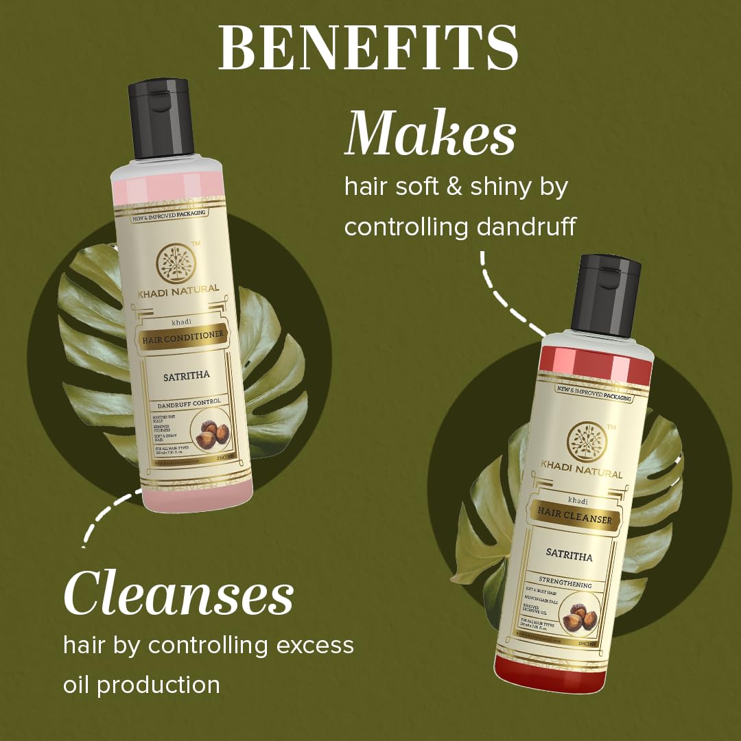 Khadi Natural Satritha Hair Cleanser & Conditioner Combo | Herbal Shampoo & Conditioner Duo for Hair Fall Control & Damage Repair | Helps Cleanse Scalp & Improve Hair Texture |Suitable for Men & Women | All Hair Types | 210ml Each - View 4 of 4