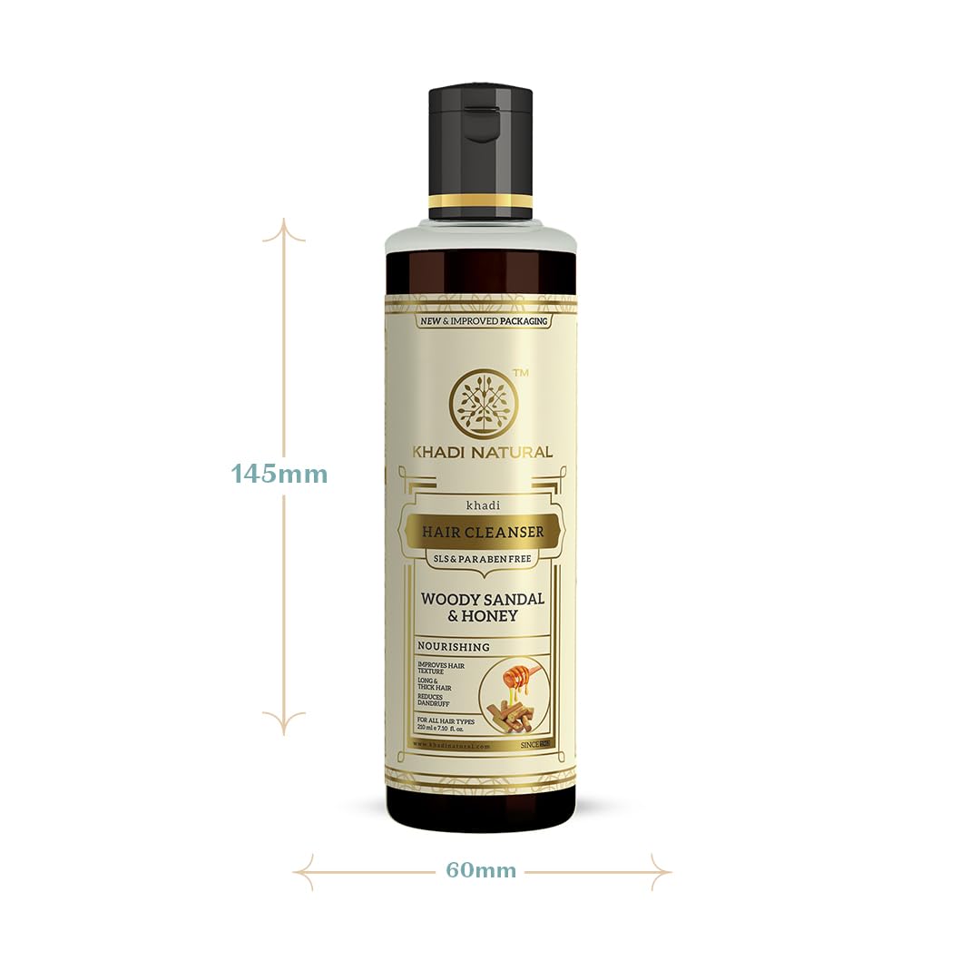 Khadi Natural Woody Sandal & Honey Hair Cleanser|Fights dandruff| Softens rough hair|SLS & Paraben Free |Suitable for all hair types|210 ml - View 2 of 5