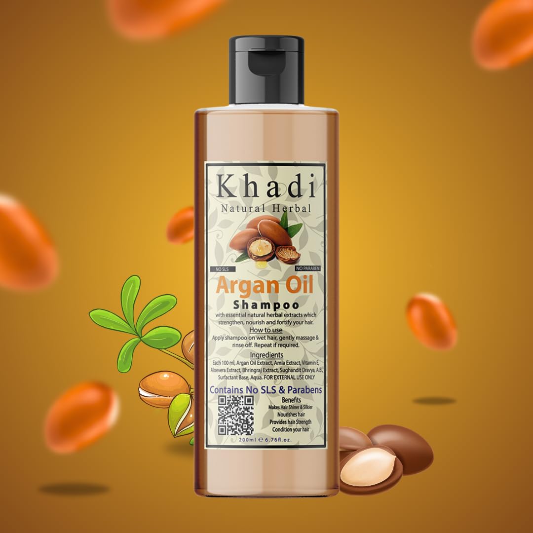 Khadi Natural Herbal Argan Oil Shampoo For Hair Growth | Enriched With Argan, Amla , Bhringraj , Aloevera And Vitamn E Extract | Sls And Parben Free Argan Shampoo For Men And Women Pack Of 200Ml - View 2 of 4