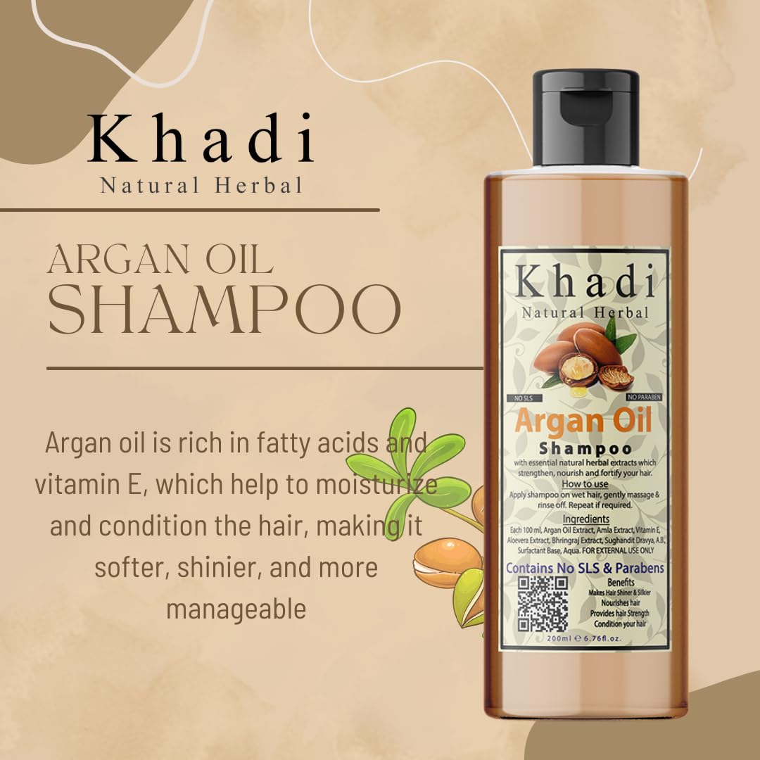 Khadi Natural Herbal Argan Oil Shampoo For Hair Growth | Enriched With Argan, Amla , Bhringraj , Aloevera And Vitamn E Extract | Sls And Parben Free Argan Shampoo For Men And Women Pack Of 200Ml - View 3 of 4