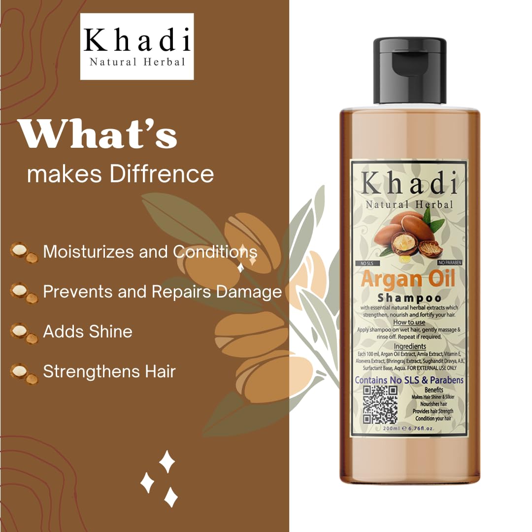 Khadi Natural Herbal Argan Oil Shampoo For Hair Growth | Enriched With Argan, Amla , Bhringraj , Aloevera And Vitamn E Extract | Sls And Parben Free Argan Shampoo For Men And Women Pack Of 200Ml - View 4 of 4