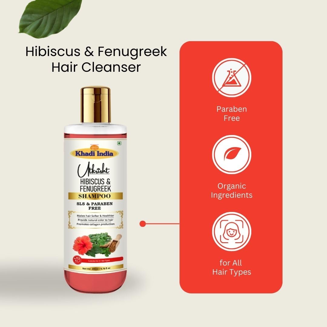 Khadi Utkrisht Hibiscus & Fenugreek Shampoo 200ml | Natural & Herbal for Scalp, Dandruff, Hair Fall & Dry, Damaged, Frizzy Hair | Paraben & SLS Free | For All Hair Types | Men & Women - View 2 of 7