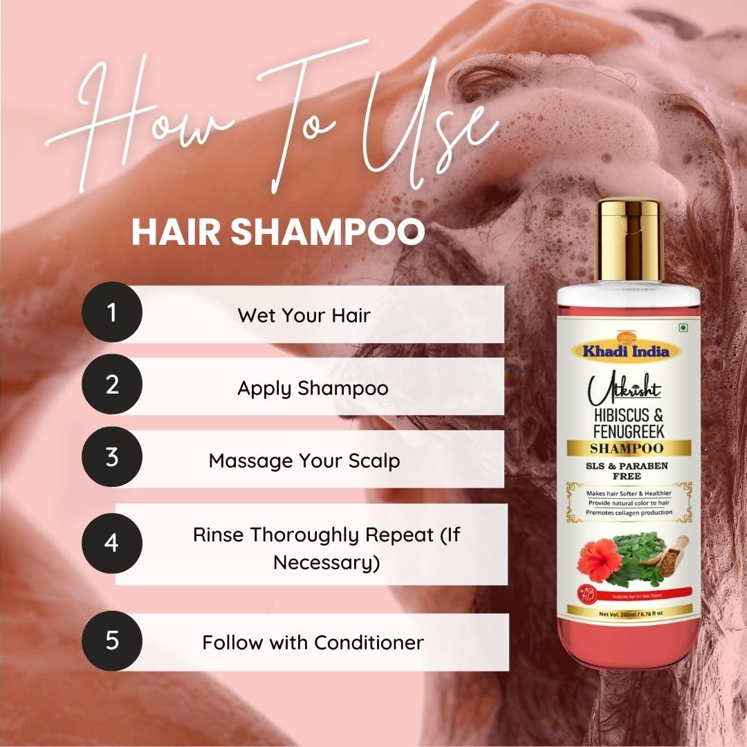 Khadi Utkrisht Hibiscus & Fenugreek Shampoo 200ml | Natural & Herbal for Scalp, Dandruff, Hair Fall & Dry, Damaged, Frizzy Hair | Paraben & SLS Free | For All Hair Types | Men & Women - View 3 of 7