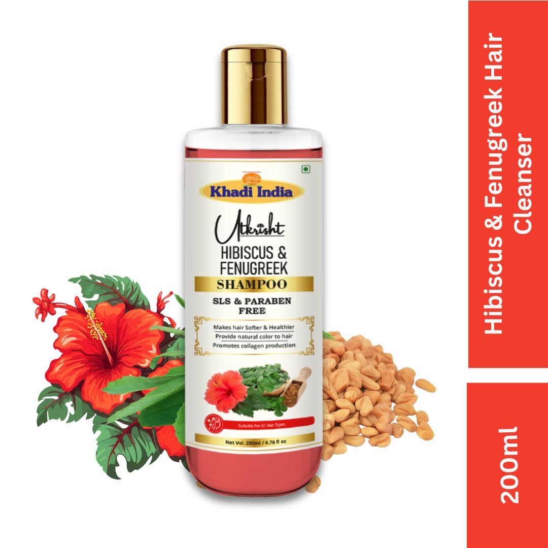 Khadi Utkrisht Hibiscus & Fenugreek Shampoo 200ml | Natural & Herbal for Scalp, Dandruff, Hair Fall & Dry, Damaged, Frizzy Hair | Paraben & SLS Free | For All Hair Types | Men & Women - View 6 of 7