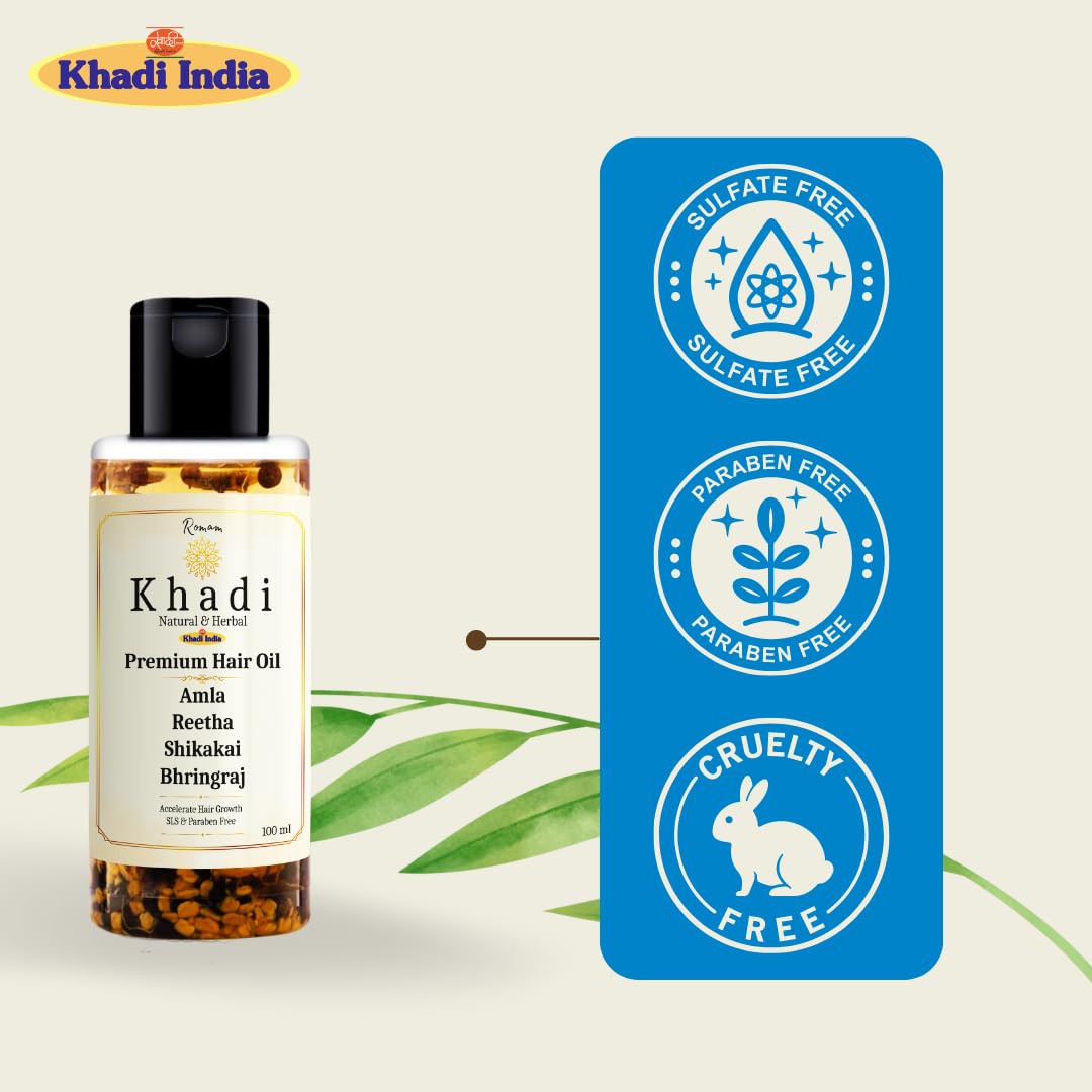 KHADI Amla, Reetha, Shikakai & Bhringraj Premium Hair Oil | Promotes Hair Growth & Reduces Dandruff | SLS & Paraben Free 100 ML - View 2 of 7
