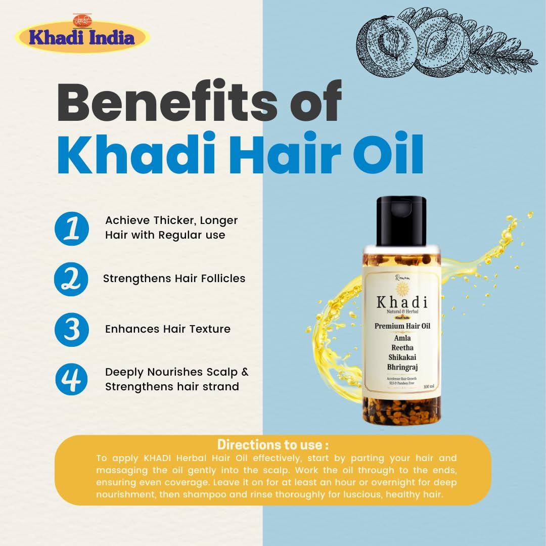 KHADI Amla, Reetha, Shikakai & Bhringraj Premium Hair Oil | Promotes Hair Growth & Reduces Dandruff | SLS & Paraben Free 100 ML - View 5 of 7