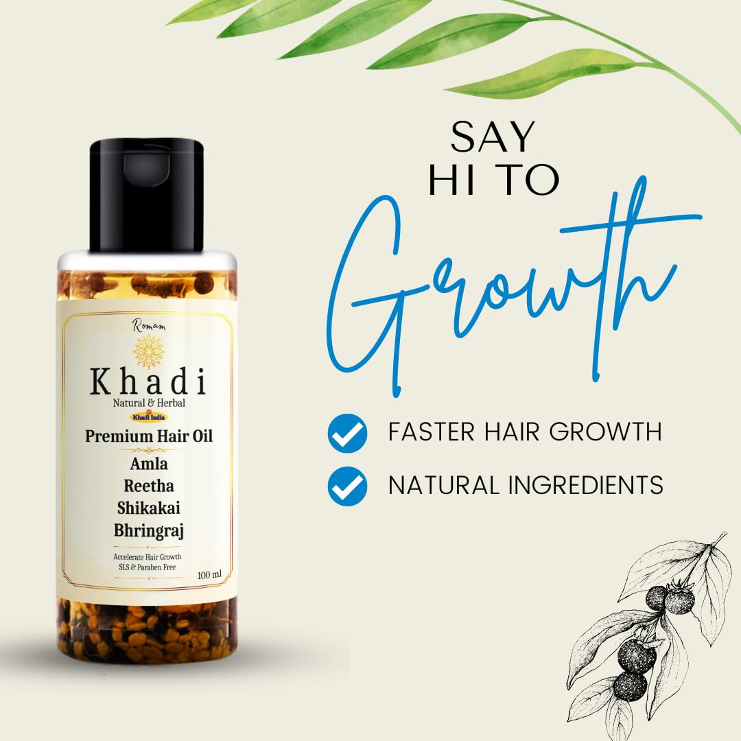 KHADI Amla, Reetha, Shikakai & Bhringraj Premium Hair Oil | Promotes Hair Growth & Reduces Dandruff | SLS & Paraben Free 100 ML - View 7 of 7