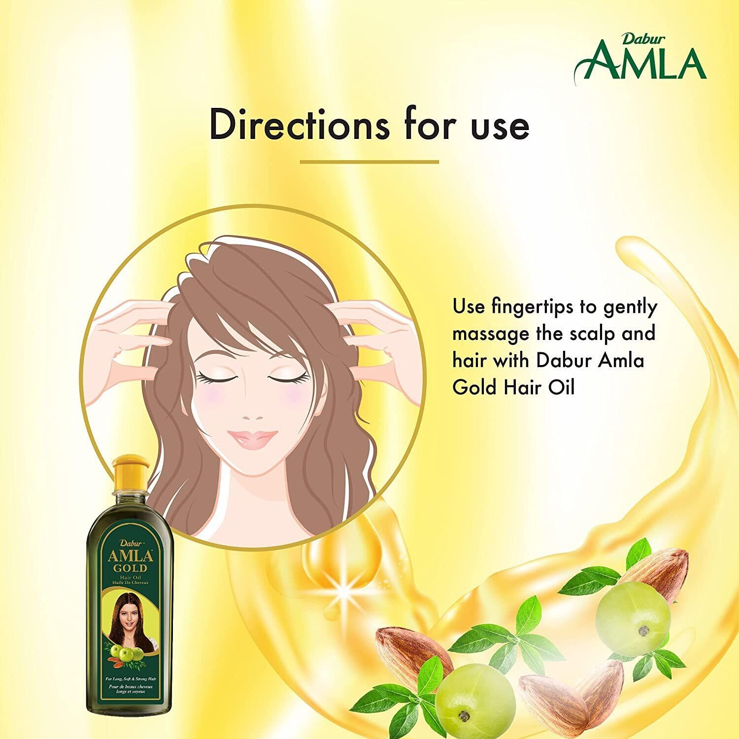 Dabur Amla Gold Hair Oil Natural Care with Amla, Almond & Henna | For beautiful, Long, Soft & Strong 200ml /300ml-200ml (FROM MALAYSIA) - View 2 of 4