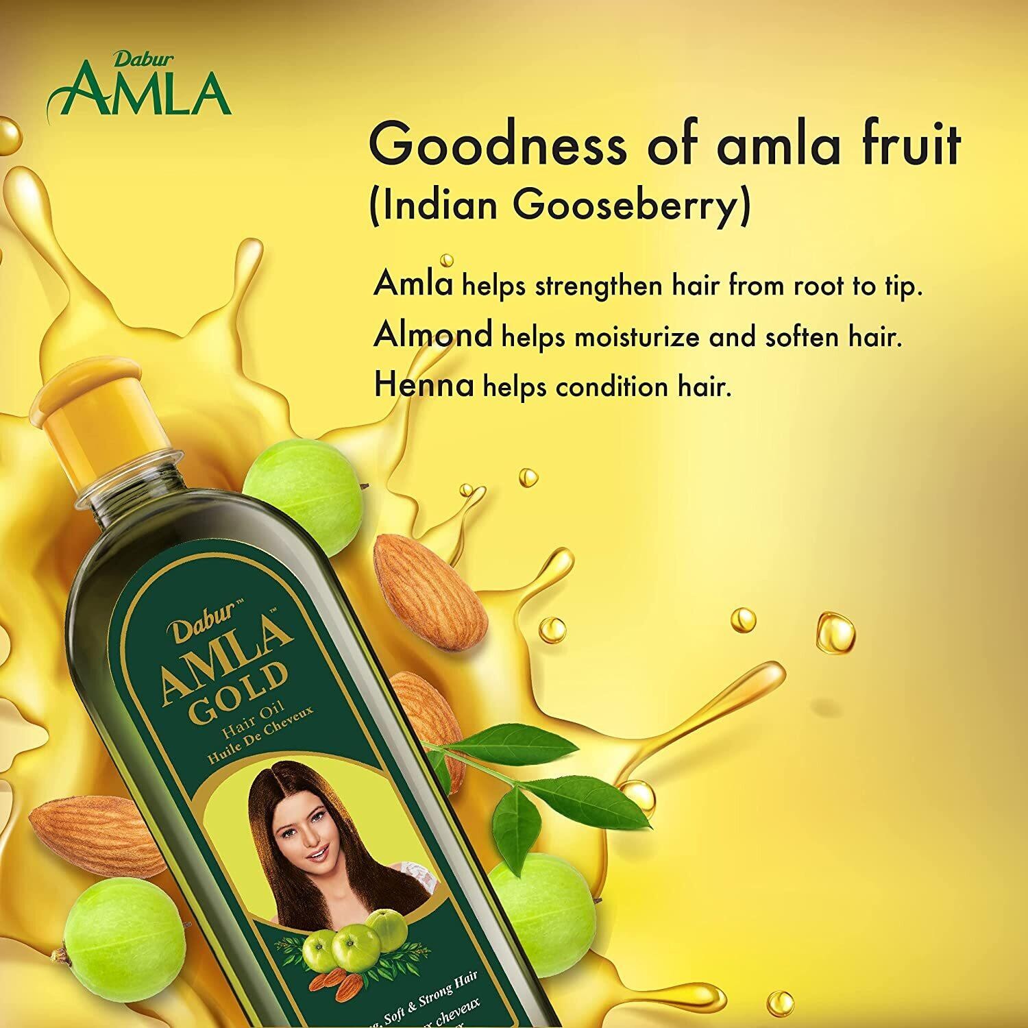 Dabur Amla Gold Hair Oil Natural Care with Amla, Almond & Henna | For beautiful, Long, Soft & Strong 200ml /300ml-200ml (FROM MALAYSIA) - View 3 of 4