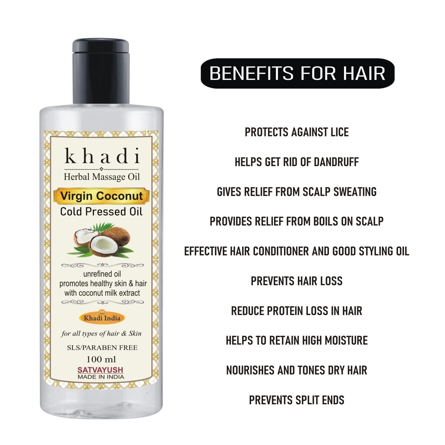 Khadi Extra Virgin Cold Pressed Coconut Oil - For Skin, Hair Care & Baby Massage Natural Hair Oil - 100 ml (Pack of 1) - View 3 of 3