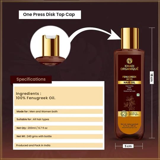KHADI ORGANIQUE Fenugreek Hair Oil | For Hair Growth & Thickness | Reduces HairFall, Dandruff, Baldness & Itchiness | Nourishes Roots, Adds Shine & Helps to Prevents Premature Greying - 200 ml - View 3 of 8