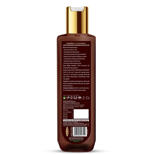 KHADI ORGANIQUE Fenugreek Hair Oil | For Hair Growth & Thickness | Reduces HairFall, Dandruff, Baldness & Itchiness | Nourishes Roots, Adds Shine & Helps to Prevents Premature Greying - 200 ml - View 2 of 8