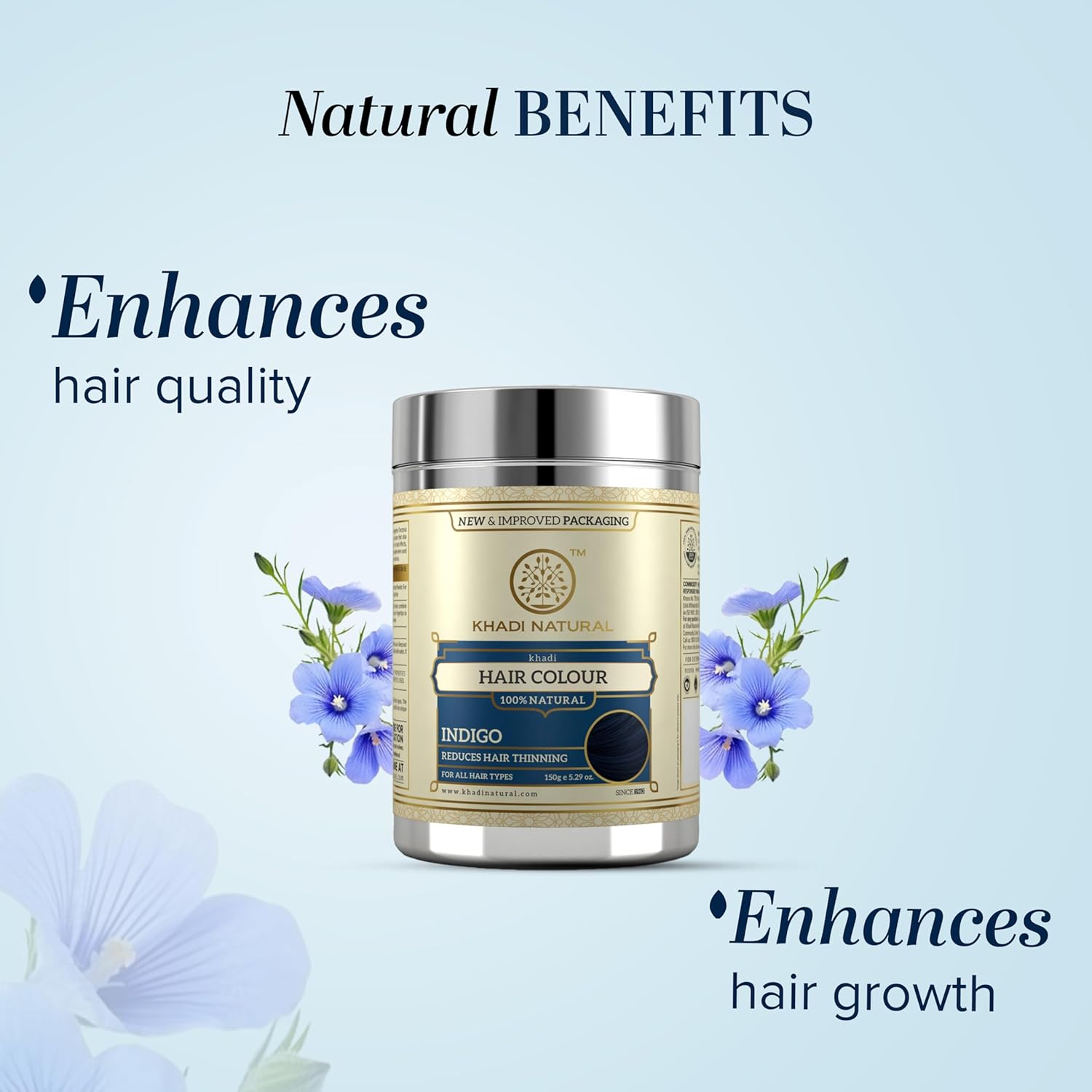 Khadi Natural Herbal Indigo Hair Color Powder for Grey Coverage | Natural Hair Dye for Men & Women | Helps Strengthen Hair & Add Natural Shine | Deep Indigo Shade | No Ammonia & No PPD | Herbal Formula | Suitable for All Hair Types | 150g - View 3 of 6
