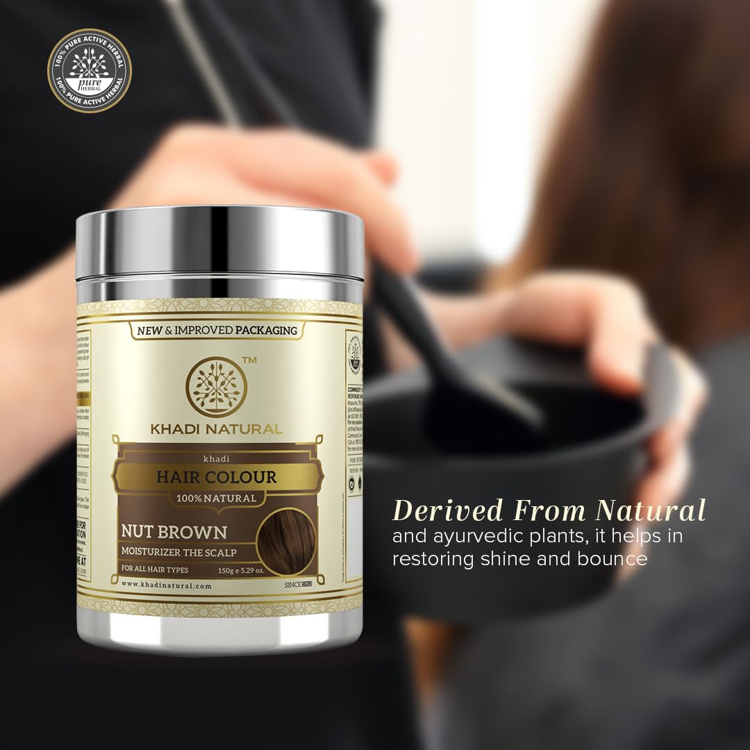 Khadi Natural Nut Brown Hair Color | Herbal & Chemical-Free | Covers Gray Hair Naturally | Enriched with Organic Ingredients | Provides Healthy-Looking Hair | 150g - View 4 of 5