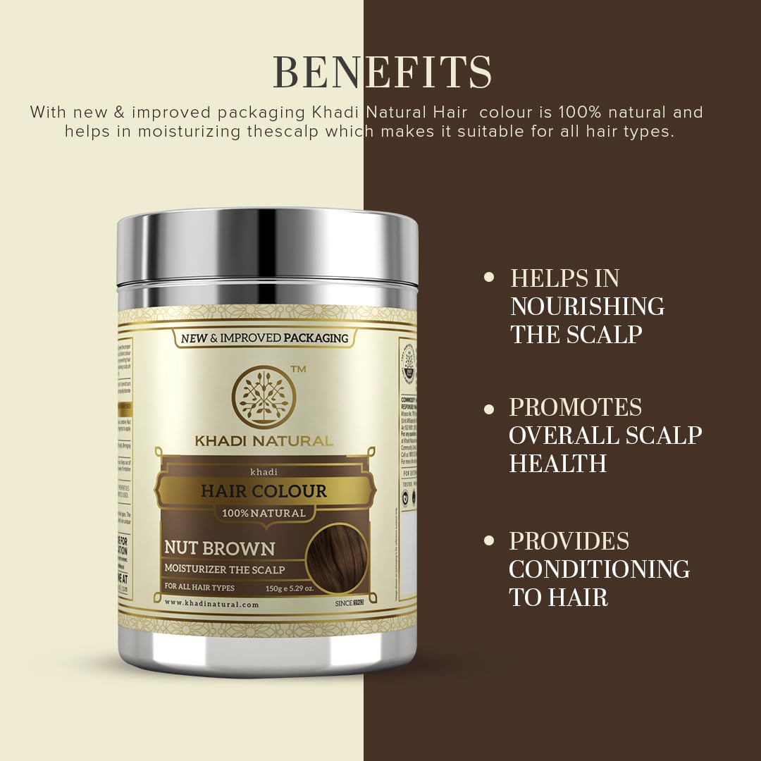 Khadi Natural Nut Brown Hair Color | Herbal & Chemical-Free | Covers Gray Hair Naturally | Enriched with Organic Ingredients | Provides Healthy-Looking Hair | 150g - View 5 of 5