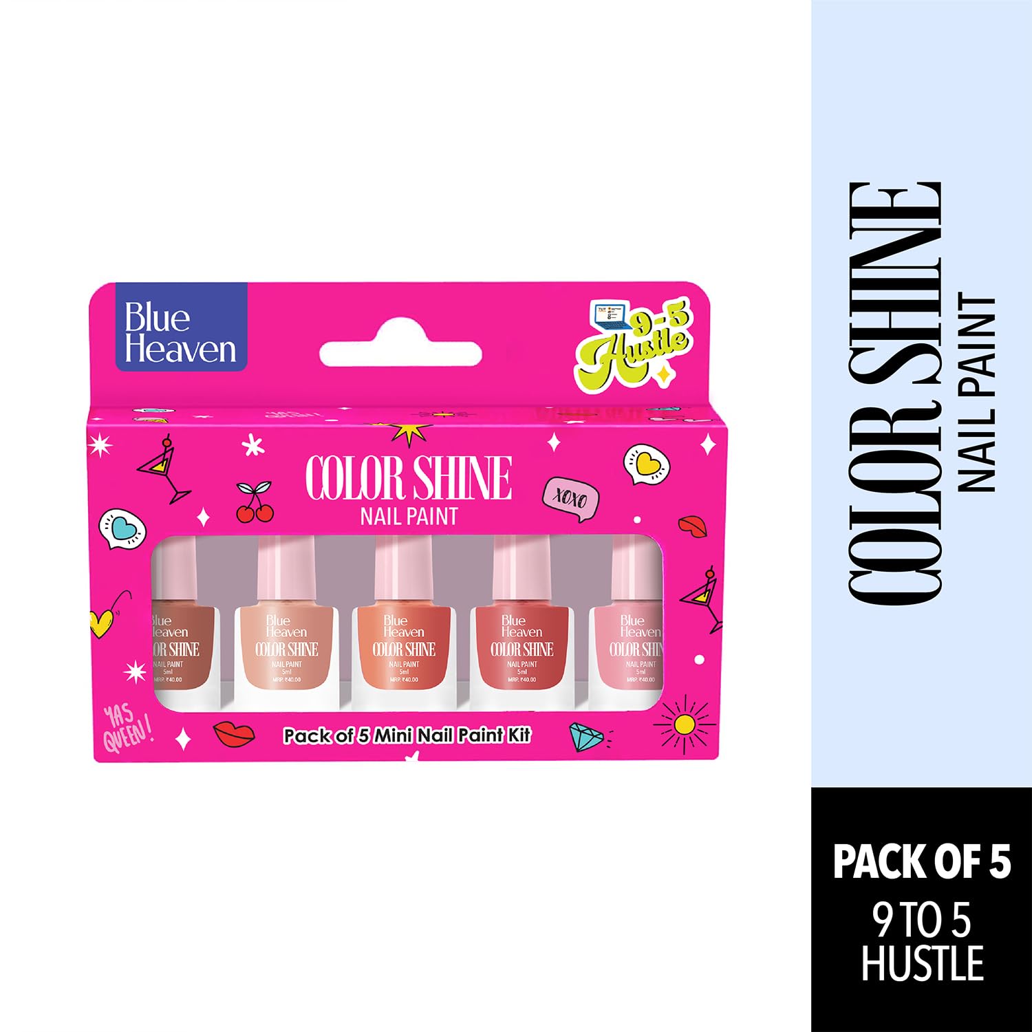 Blue Heaven Color Shine Nail Polish Set for Women | Pack of 5| Glossy Finish | Quick Drying | Long Lasting Nail Polish for Women | Chip Free Nail Paint | Gift Set for Women|9 to 5 Hustle, 25ml - View 4 of 4