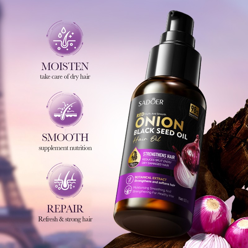 [ROREC] SADOER Red Onion Black Seed Oil Smooth Hair Oil Strengthens Hair Improve Split Ends Dry Care Hair 60ml(FROM MALAYSIA) - View 3 of 4