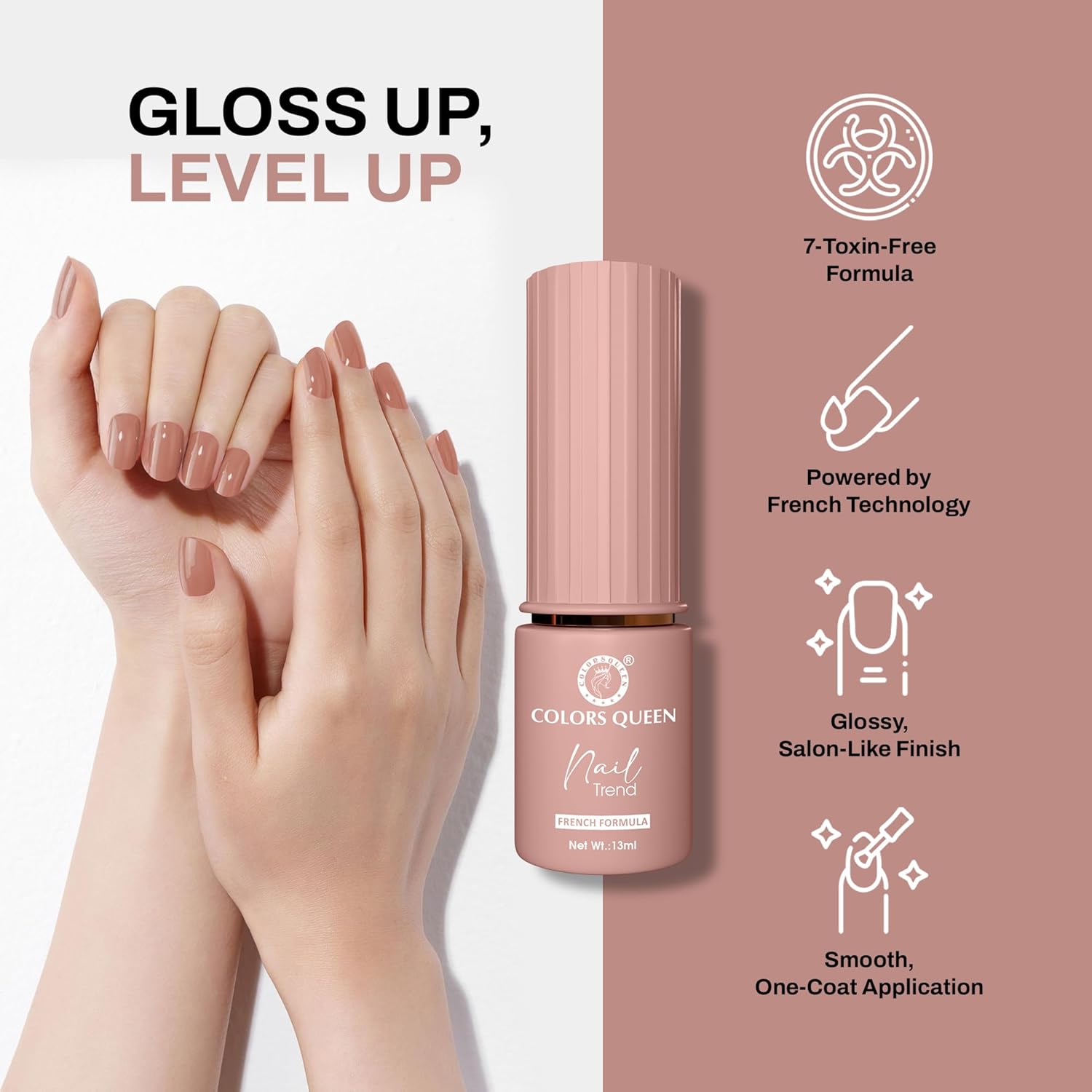 Colors Queen Nail Trend Glossy Nail Polish | Chip Resisting & Quick Drying Nail Paint with High Shine | 7 Toxin Free Formula | Vegan & Cruelty Free | Long Lasting & Vibrant Nail Paint for Women (Raw Seinna, 13ml) - View 5 of 5
