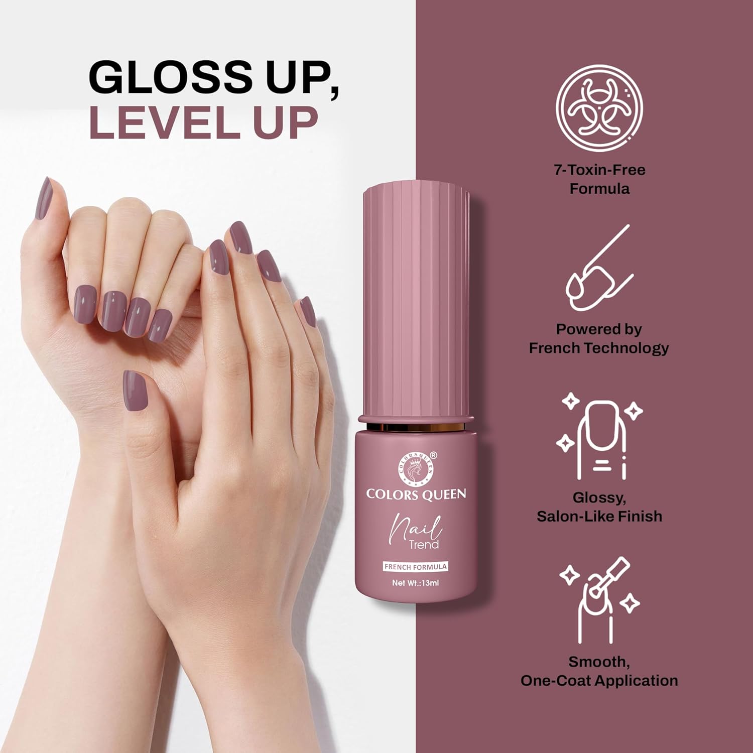 Colors Queen Nail Trend Glossy Nail Polish | Chip Resisting & Quick Drying Nail Paint with High Shine | 7 Toxin Free Formula | Vegan & Cruelty Free | Long Lasting & Vibrant Nail Paint for Women (Sweet Tart, 13ml) - View 5 of 5