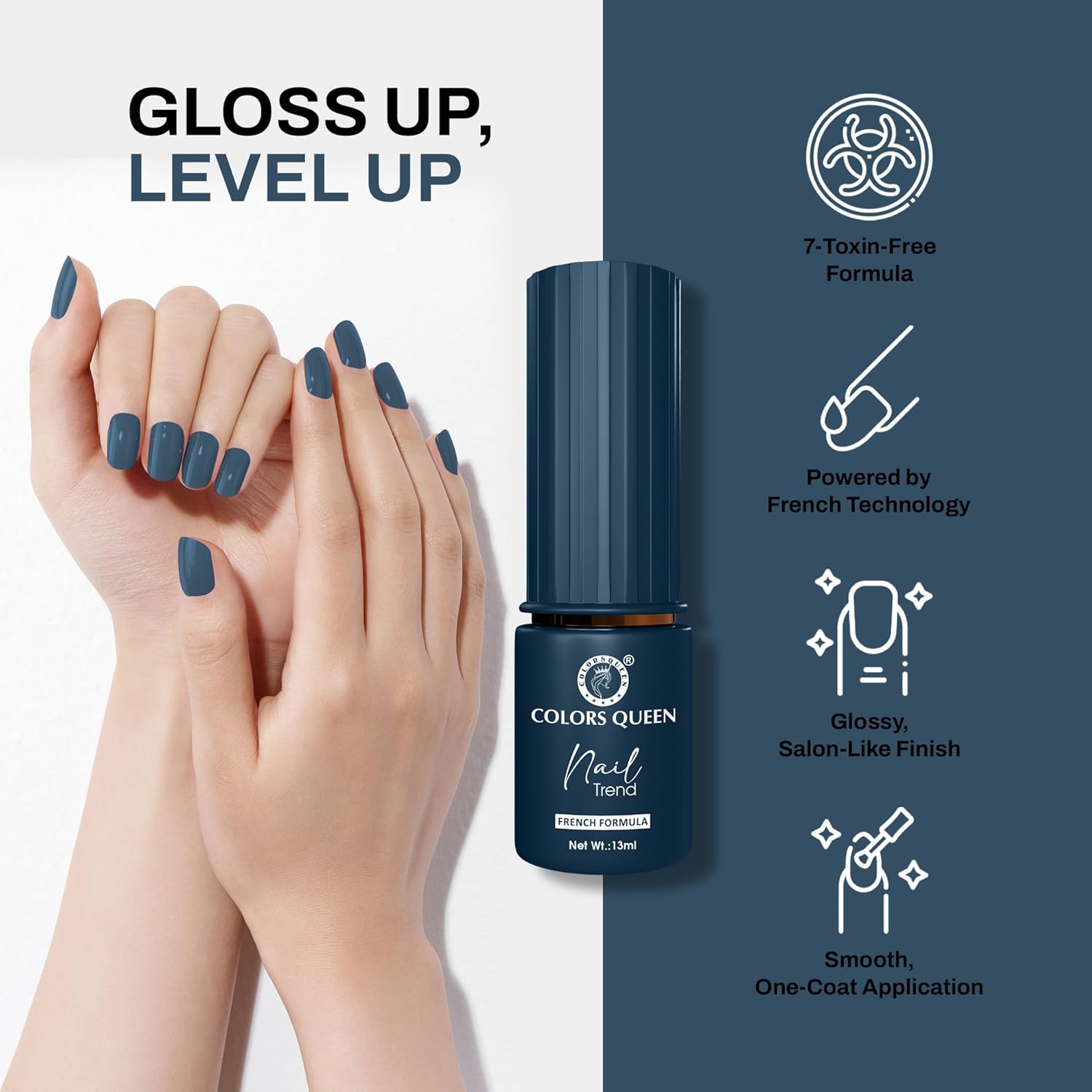 Colors Queen Nail Trend Glossy Nail Polish | Chip Resisting & Quick Drying Nail Paint with High Shine | 7 Toxin Free Formula | Vegan & Cruelty Free | Long Lasting & Vibrant Nail Paint for Women (Cataline, 13ml) - View 4 of 4